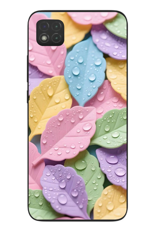 Redmi 9C Uyumlu Pastel Damlalıklı Yapraklar Baskılı Silikon Kılıf