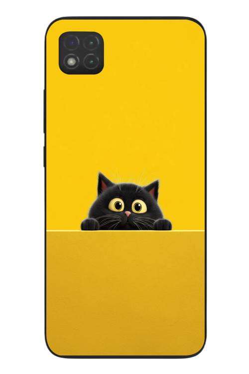 Redmi 9C Uyumlu Sarı Gözlü Kedi Baskılı Silikon Kılıf