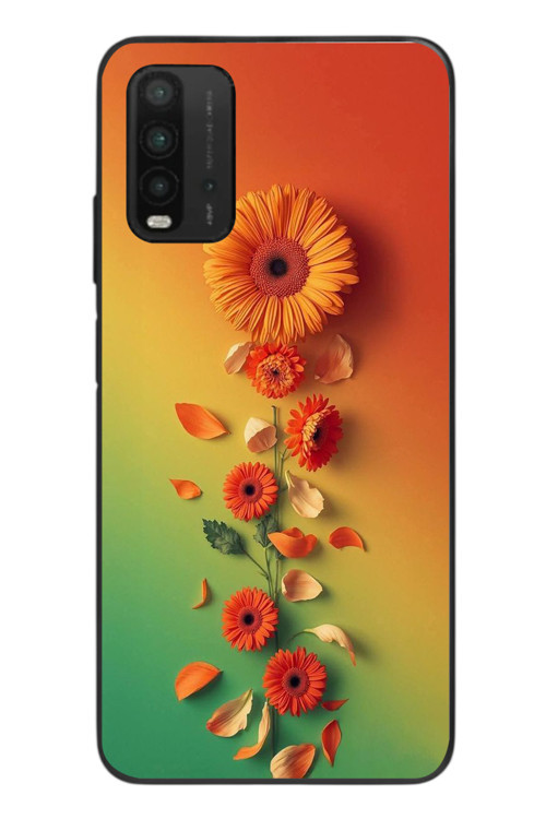 Redmi 9T Uyumlu Ayçiçeği Bükleleri Baskılı Silikon Kılıf