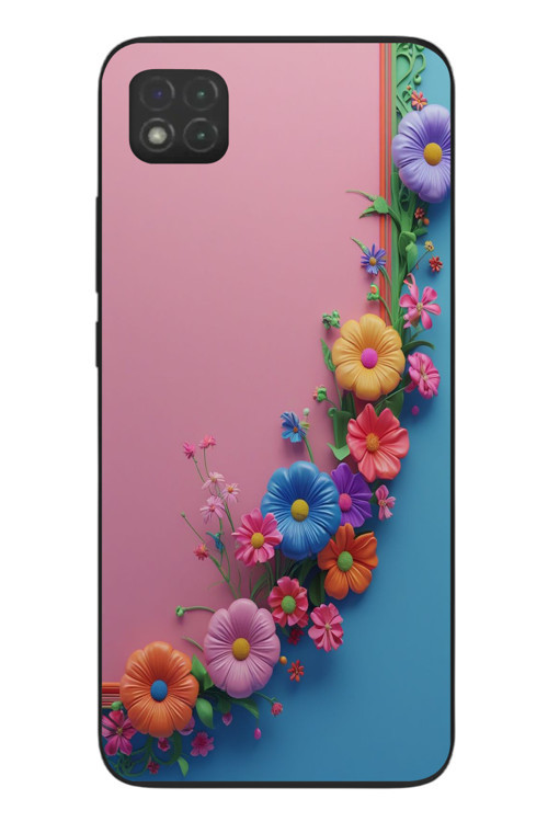 Redmi 9C Uyumlu Pembe Mavi Sarmaşık Baskılı Silikon Kılıf