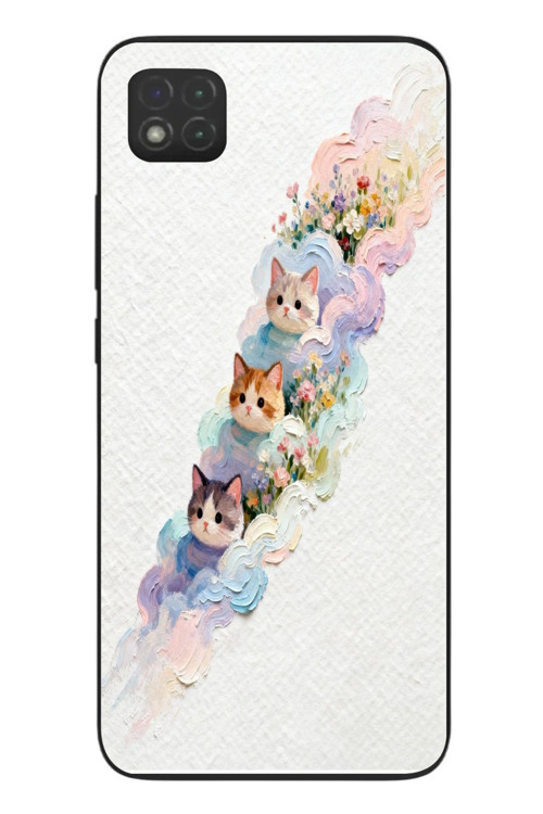 Redmi 9C Uyumlu Yağlı Boya Kediler Baskılı Silikon Kılıf
