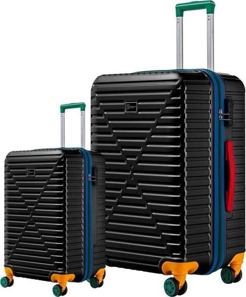 Büyük Ve Kabin Boy 2'li Valiz Seti %100 Polikarbon Valiz 4x2 Teker Siyah 1088