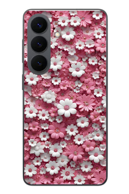 Samsung Galaxy S26 Uyumlu Beyaz Pembe Papatyalar Baskılı Silikon Kılıf
