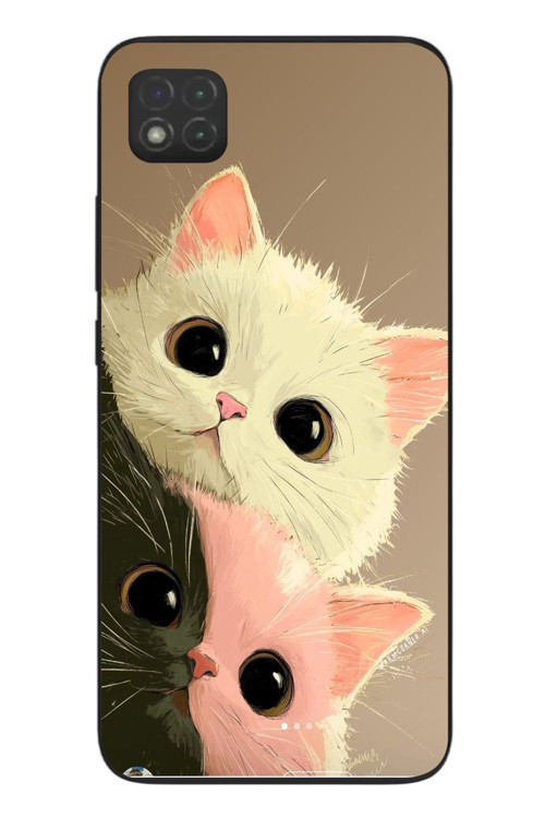 Redmi 9C Uyumlu Pembe Siyah Beyaz Kedi Baskılı Silikon Kılıf