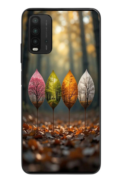 Redmi 9T Uyumlu Dört Mevsim Yaprakları Baskılı Silikon Kılıf