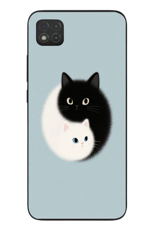 Redmi 9C Uyumlu Yin Yang Kediler Baskılı Silikon Kılıf
