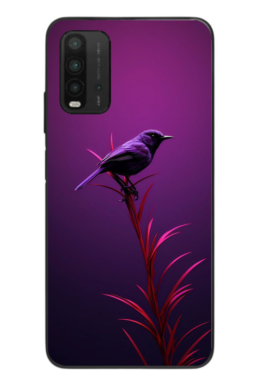 Redmi 9T Uyumlu Mor Kuş Dalda Baskılı Silikon Kılıf