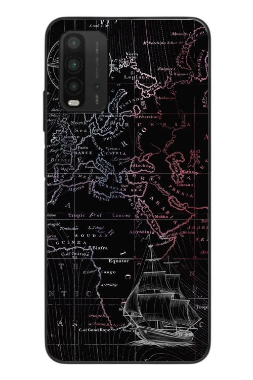 Redmi 9T Uyumlu Denizci Dünya Haritası Baskılı Silikon Kılıf