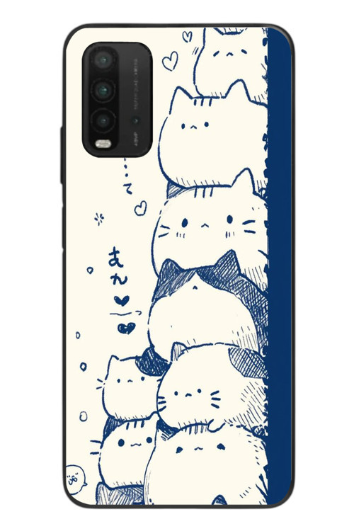 Redmi 9T Uyumlu Mavi Kedi Kardeşliği Baskılı Silikon Kılıf