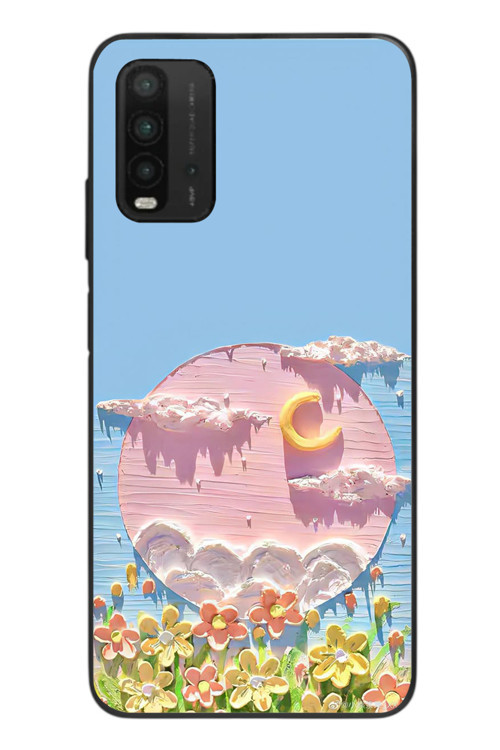 Redmi 9T Uyumlu Çiçekli Ay Baskılı Silikon Kılıf