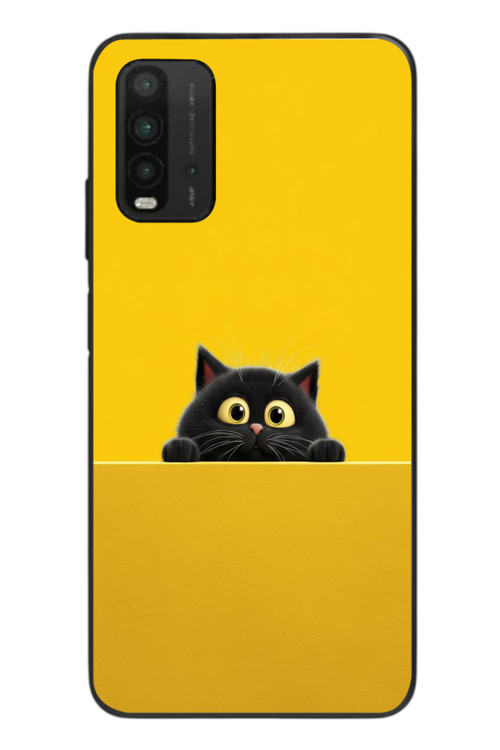 Redmi 9T Uyumlu Sarı Gözlü Kedi Baskılı Silikon Kılıf