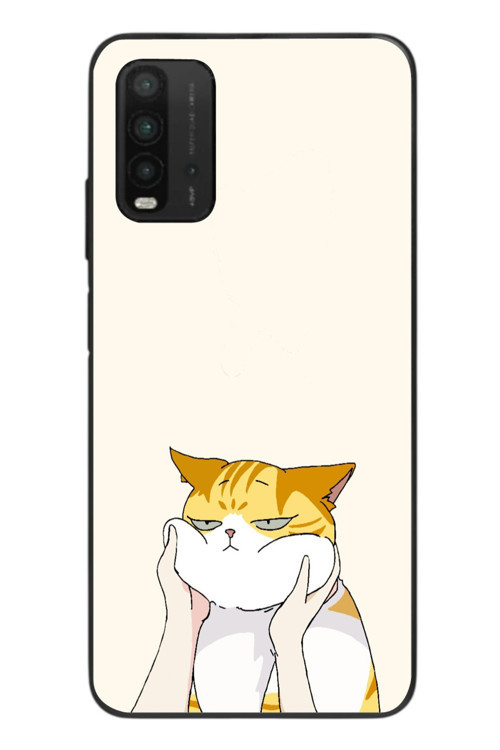 Redmi 9T Uyumlu Sarı Kedi Yanakları Baskılı Silikon Kılıf