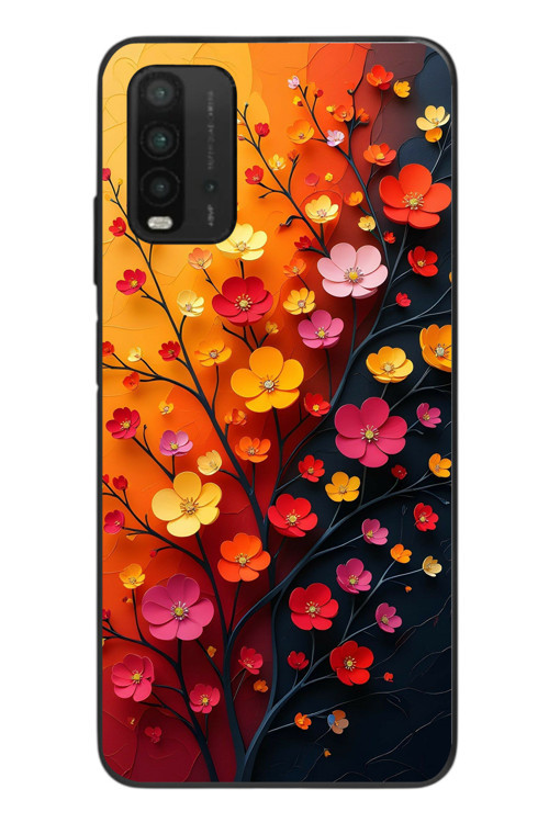Redmi 9T Uyumlu Sonbahar Çiçekleri Baskılı Silikon Kılıf