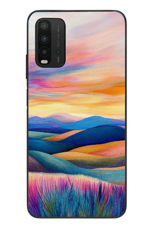 Redmi 9T Uyumlu Renkli Pastel Günbatımı Baskılı Silikon Kılıf