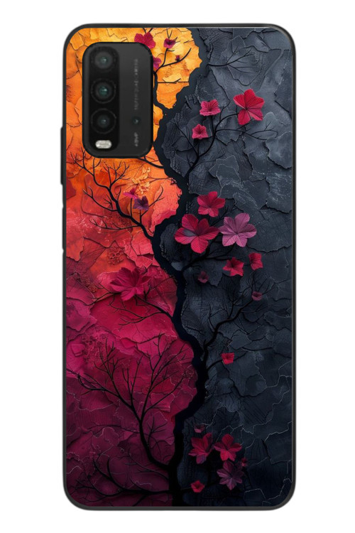 Redmi 9T Uyumlu Yaprak Geçişkenliği Baskılı Silikon Kılıf