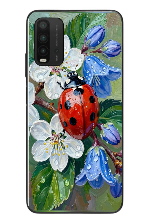 Redmi 9T Uyumlu Uğur Böceği Yağlı Boya Baskılı Silikon Kılıf
