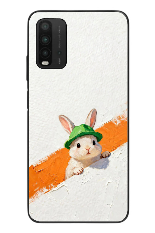 Redmi 9T Uyumlu Yeşil Şapkalı Tavşan Baskılı Silikon Kılıf