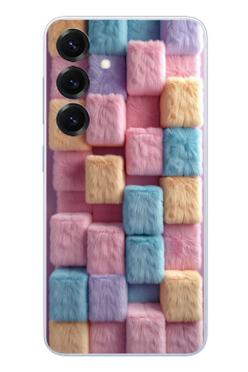 Samsung Galaxy S25 Uyumlu Pembe Tüylü Kareler Baskılı Silikon Kılıf