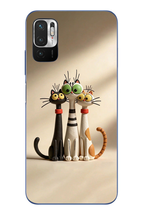 Redmi Note 10 5G Uyumlu Neşeli Kedi Ailesi Baskılı Silikon Kılıf