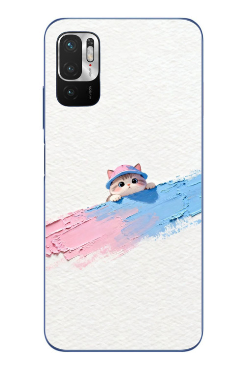 Redmi Note 10 5G Uyumlu Pembe Mavi Kedi Baskılı Silikon Kılıf