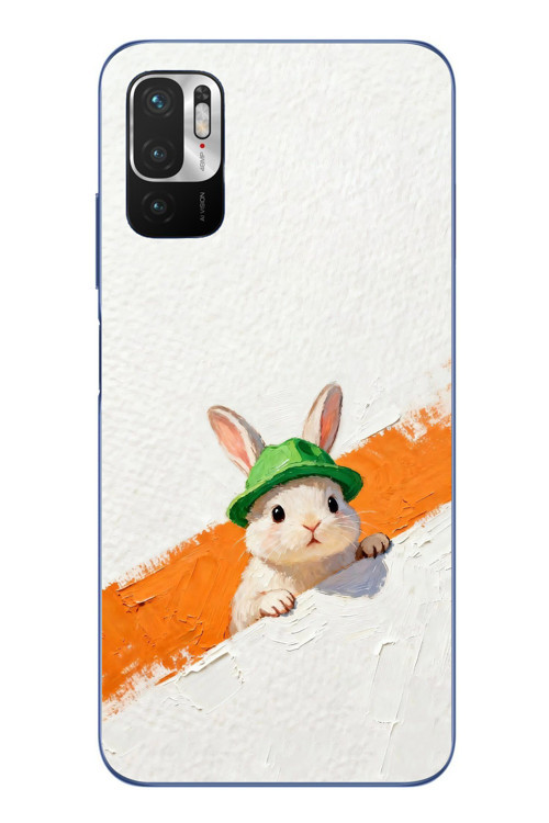 Redmi Note 10 5G Uyumlu Yeşil Şapkalı Tavşan Baskılı Silikon Kılıf
