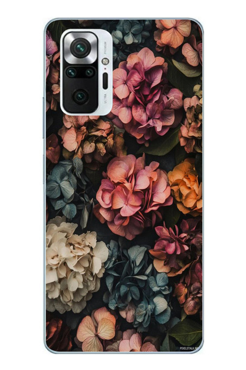 Redmi Note 10 Pro Uyumlu Koyu Çiçekler Baskılı Silikon Kılıf