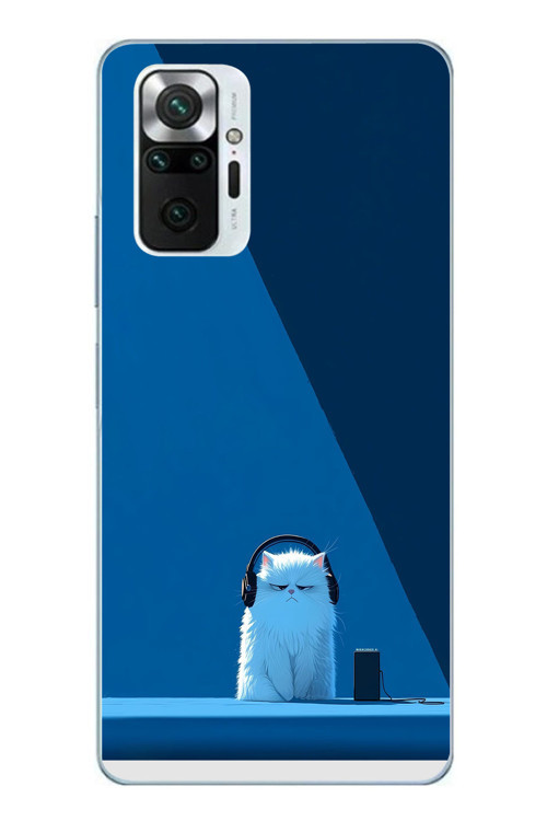 Redmi Note 10 Pro Uyumlu Kulaklı Kedi Baskılı Silikon Kılıf