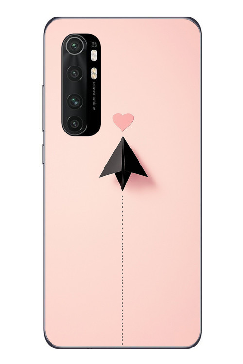 Xiaomi Mi 10 Lite Uyumlu Kalp Siyah Uçak Baskılı Silikon Kılıf