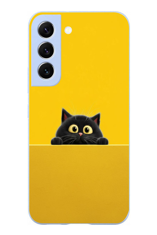Samsung Galaxy S22 Uyumlu Sarı Gözlü Kedi Baskılı Silikon Kılıf
