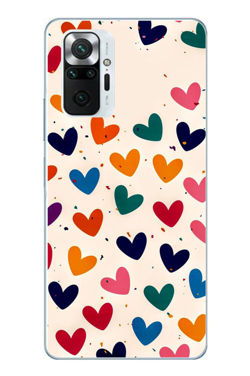 Redmi Note 10 Pro Uyumlu Renkli Kalpler Baskılı Silikon Kılıf