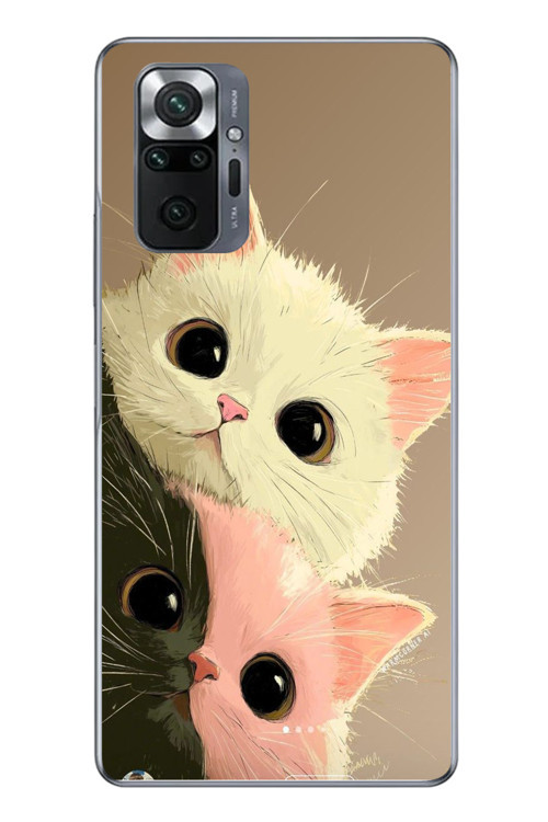 Redmi Note 10 Uyumlu Pembe Siyah Beyaz Kedi Baskılı Silikon Kılıf