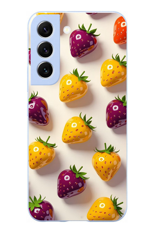 Samsung Galaxy S22 Uyumlu Sarı Kırmızı Çilekler Baskılı Silikon Kılıf