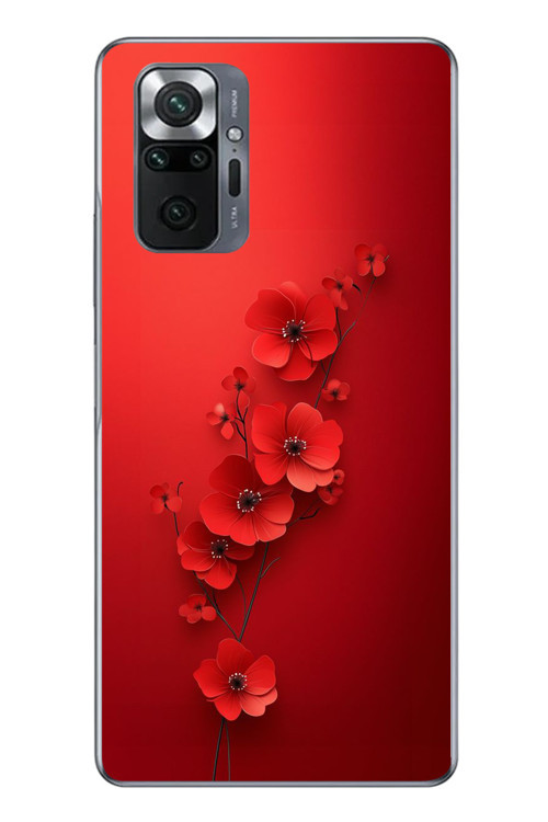 Redmi Note 10 Uyumlu Kırmızı Kardelenler Baskılı Silikon Kılıf