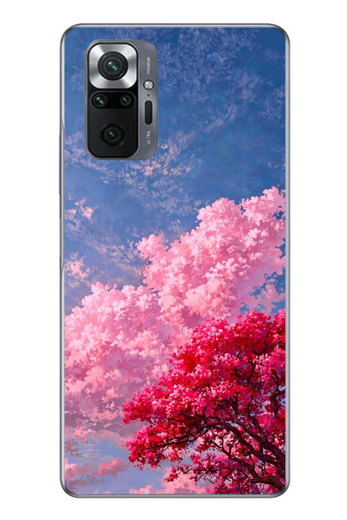 Redmi Note 10 Uyumlu Kırmızı Pembe Ağaçlar Baskılı Silikon Kılıf