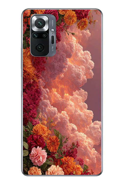 Redmi Note 10 Uyumlu Güller ve Bulutlar Baskılı Silikon Kılıf