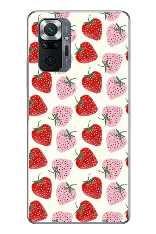 Redmi Note 10 Uyumlu Kırmızı Pembe Çilekler Baskılı Silikon Kılıf