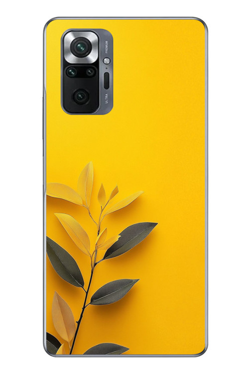 Redmi Note 10 Uyumlu Sarı Siyah Çiçekler Baskılı Silikon Kılıf