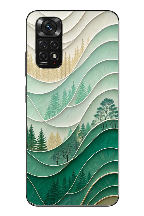 Redmi Note 11 - 11s Uyumlu Beyaz Çizgili Orman Baskılı Silikon Kılıf