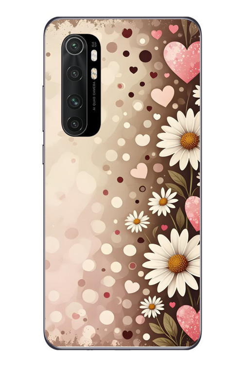 Xiaomi Mi 10 Lite Uyumlu Kalpli Papatya Damlaları Baskılı Silikon Kılıf