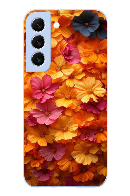 Samsung Galaxy S22 Uyumlu Sarı Pembe Çiçekler Baskılı Silikon Kılıf