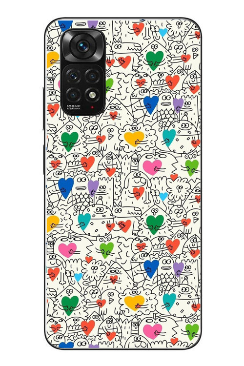 Redmi Note 11 - 11s Uyumlu Kalp Çizgileri Karışık Baskılı Silikon Kılıf