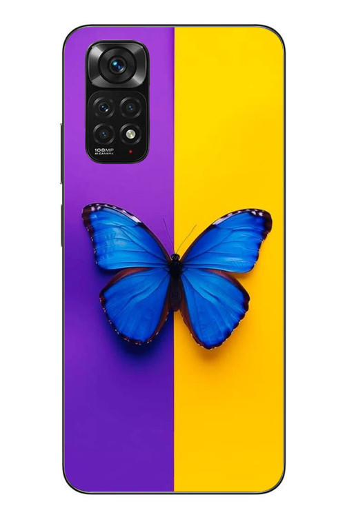 Redmi Note 11 - 11s Uyumlu Mor Sarı Kelebek Baskılı Silikon Kılıf