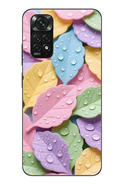 Redmi Note 11 - 11s Uyumlu Pastel Damlalıklı Yapraklar Baskılı Silikon Kılıf