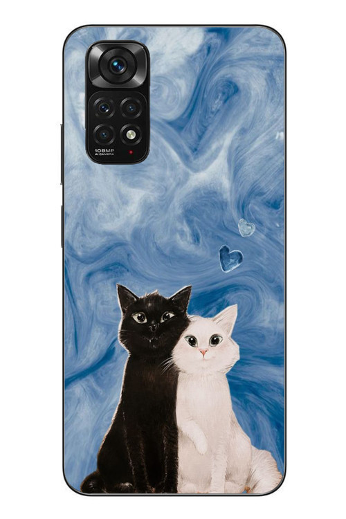 Redmi Note 11 - 11s Uyumlu Siyah ve Beyaz Kedi Baskılı Silikon Kılıf