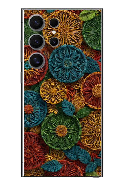 Samsung Galaxy S24 Ultra Uyumlu Hasır Örgü Çiçekler Baskılı Silikon Kılıf