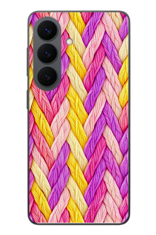 Samsung Galaxy S26 Uyumlu Mor Sarı Örgü Baskılı Silikon Kılıf