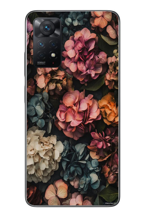 Redmi Note 11 Pro 4G Uyumlu Koyu Çiçekler Baskılı Silikon Kılıf