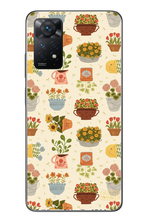 Redmi Note 11 Pro 4G Uyumlu Çiçekler ve Saksılar Baskılı Silikon Kılıf