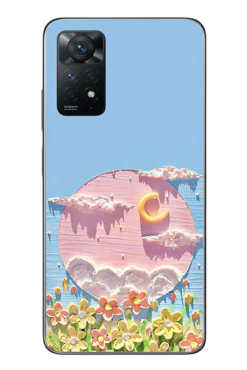 Redmi Note 11 Pro 4G Uyumlu Çiçekli Ay Baskılı Silikon Kılıf