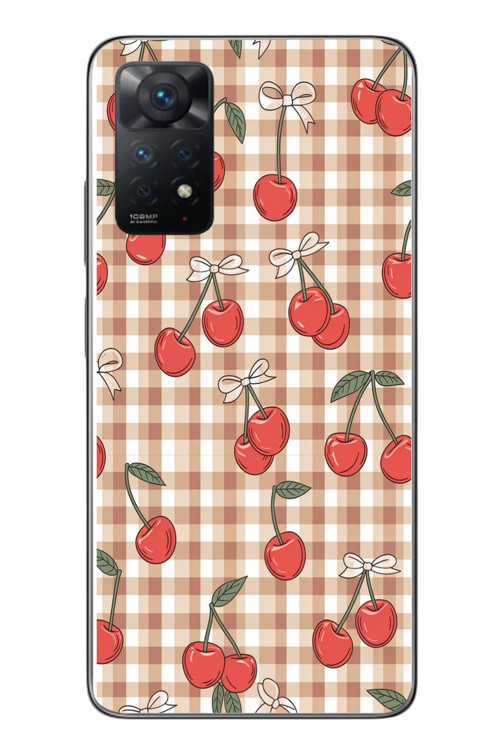 Redmi Note 11 Pro 4G Uyumlu Kurdeleli Kiraz Baskılı Silikon Kılıf